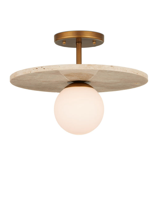 Apricity Semi-Flush Mount in Beige / Antique Brass / Frosted White