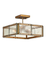 Countervail 4-Light Square Semi-Flush Mount in Clear / Antique Brass