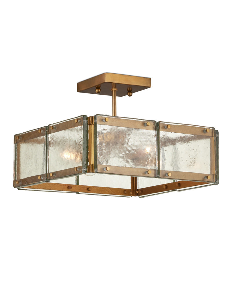 Countervail 4-Light Square Semi-Flush Mount in Clear / Antique Brass
