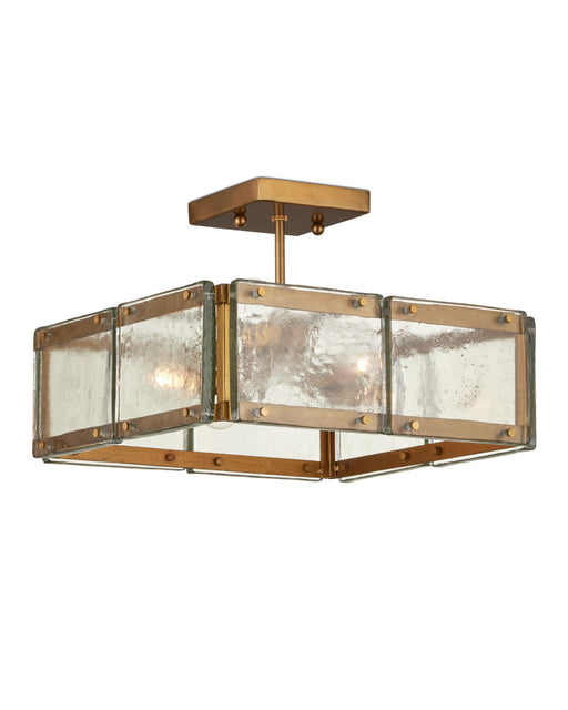 Countervail 4-Light Square Semi-Flush Mount in Clear / Antique Brass