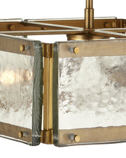 Countervail 4-Light Square Semi-Flush Mount in Clear / Antique Brass