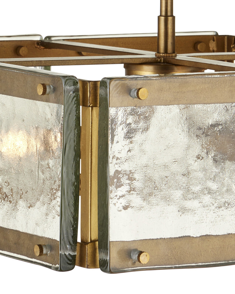 Countervail 4-Light Square Semi-Flush Mount in Clear / Antique Brass