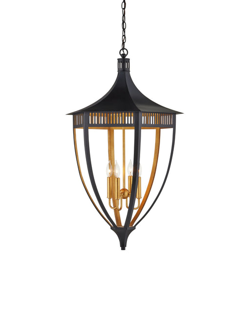 Wycombe 4-Light Lantern in Satin Black / Contemporary Gold Leaf