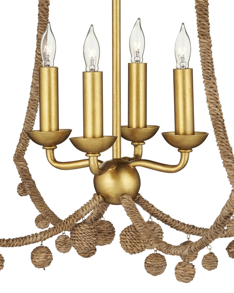 Nimes 4-Light Cage Pendant in Natural Rope / Contemporary Gold Leaf