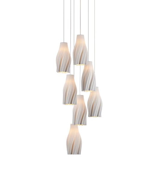 Posh 7-Light Round Multi-Drop Pendant in White / Silver