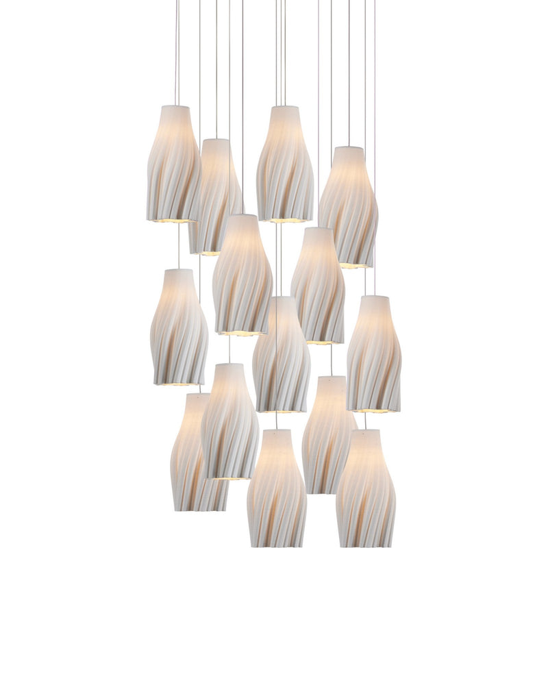 Posh 15-Light Round Multi-Drop Pendant in White / Silver