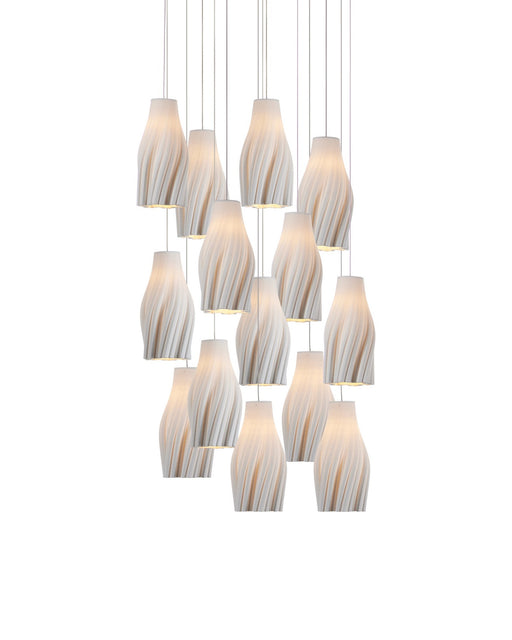 Posh 15-Light Round Multi-Drop Pendant in White / Silver