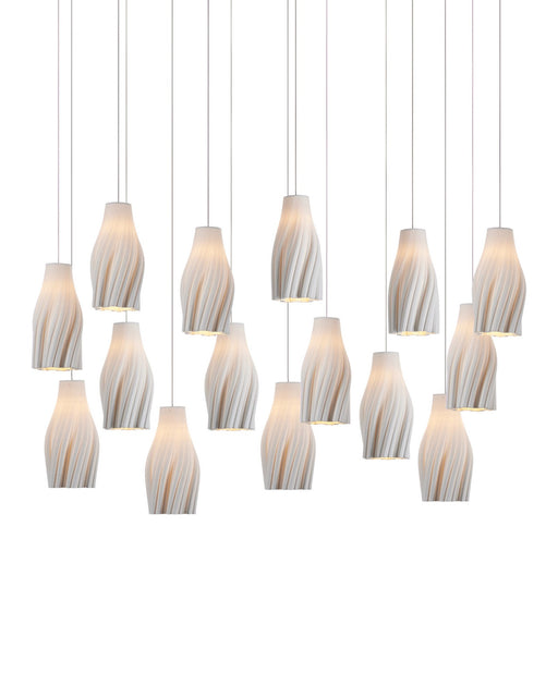 Posh 15-Light Linear Multi-Drop Pendant in White / Silver