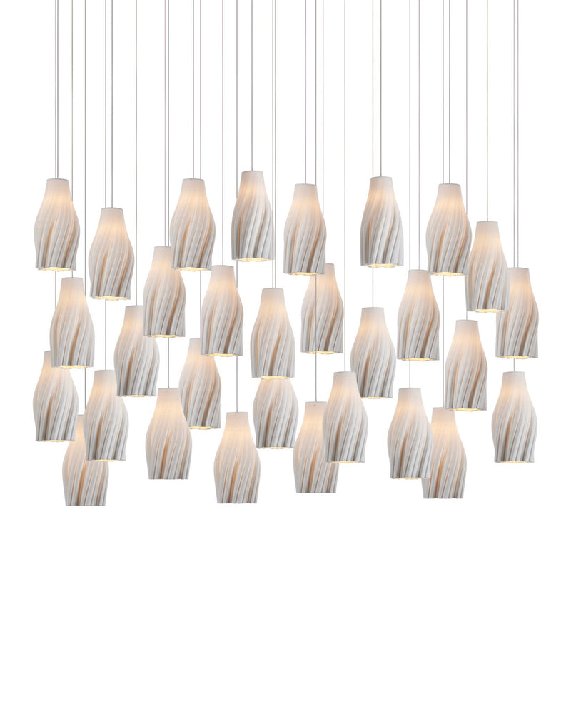 Posh 30-Light Linear Multi-Drop Pendant in White / Silver