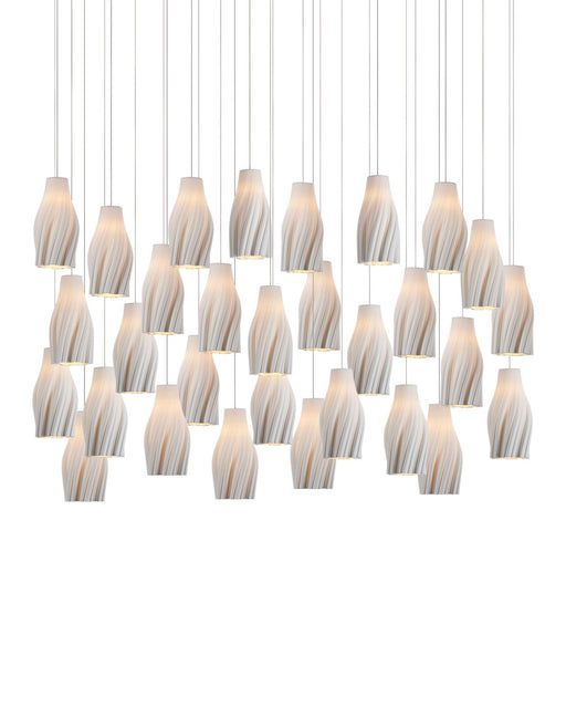 Posh 30-Light Linear Multi-Drop Pendant in White / Silver