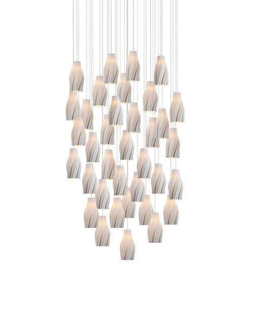 Posh 36-Light Round Multi-Drop Pendant in White / Silver