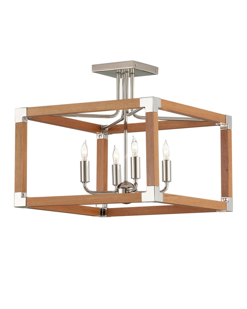 Boyd 4-Light Semi-Flush Mount in Natural / Polished Nickel