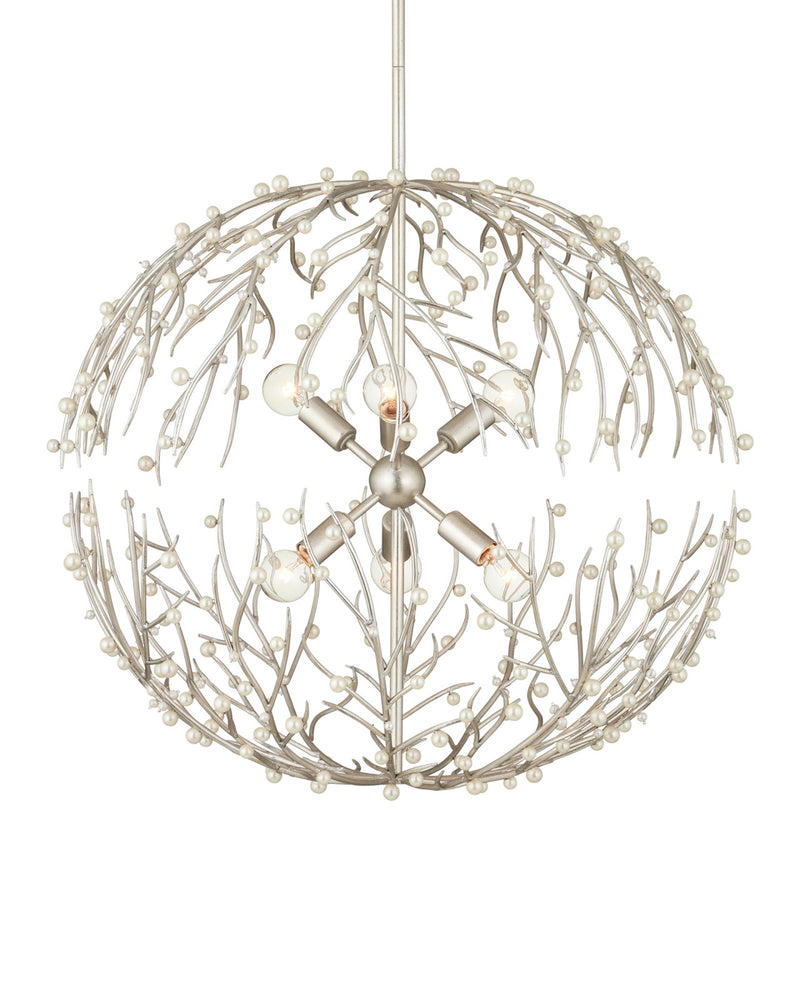 Shinju 6-Light Pearl Orb Pendant in Natural / Contemporary Silver Leaf