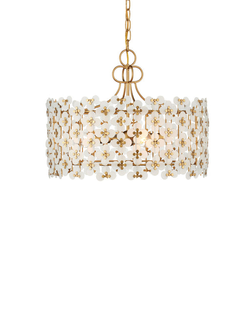 Spring Flower 4-Light Pendant in Frosted White / Glossy White / Brass