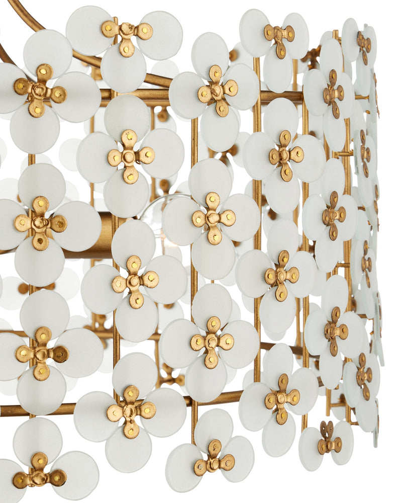 Spring Flower 4-Light Pendant in Frosted White / Glossy White / Brass
