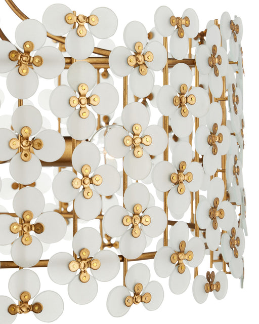 Spring Flower 4-Light Pendant in Frosted White / Glossy White / Brass
