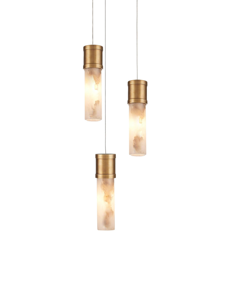 Cannula 3-Light Round Multi-Drop Pendant in Vintage Brass / White / Silver