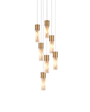 Cannula 7-Light Round Multi-Drop Pendant in Vintage Brass / White / Silver