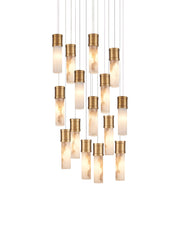Cannula 15-Light Round Multi-Drop Pendant in Vintage Brass / White / Silver