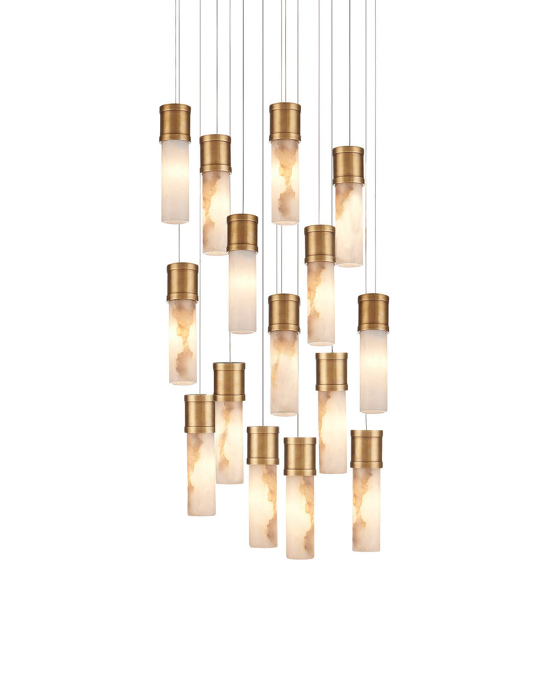 Cannula 15-Light Round Multi-Drop Pendant in Vintage Brass / White / Silver