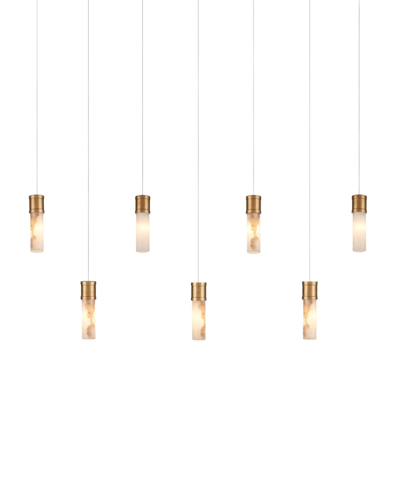 Cannula 7-Light Linear Multi-Drop Pendant in Vintage Brass / White / Silver