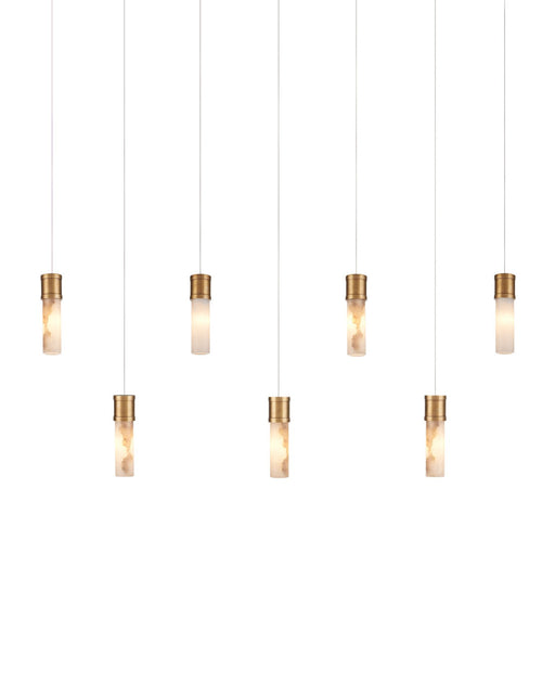 Cannula 7-Light Linear Multi-Drop Pendant in Vintage Brass / White / Silver