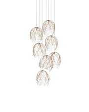 Banyan 7-Light Round Multi-Drop Pendant in Antique Brass / Clear / Silver