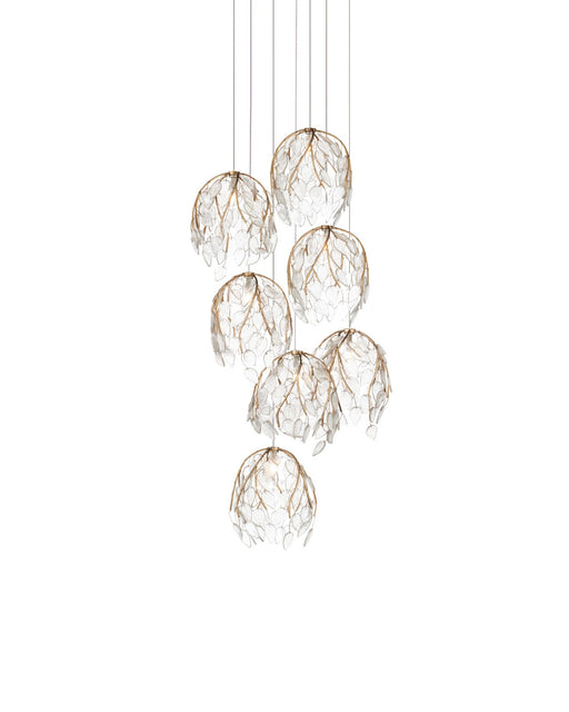 Banyan 7-Light Round Multi-Drop Pendant in Antique Brass / Clear / Silver