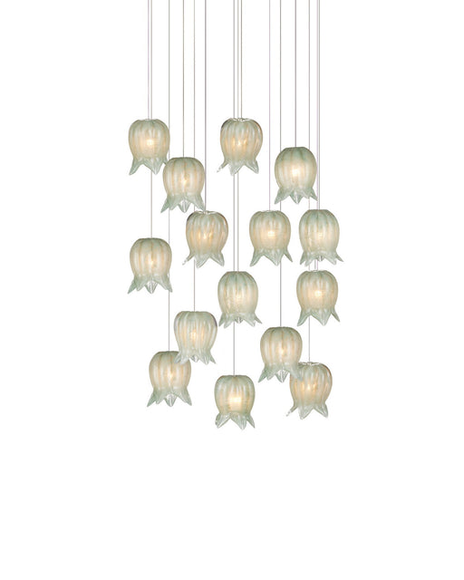 Polpo 15-Light Round Multi-Drop Pendant in Green / Silver