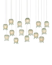 Polpo 15-Light Linear Multi-Drop Pendant in Green / Silver