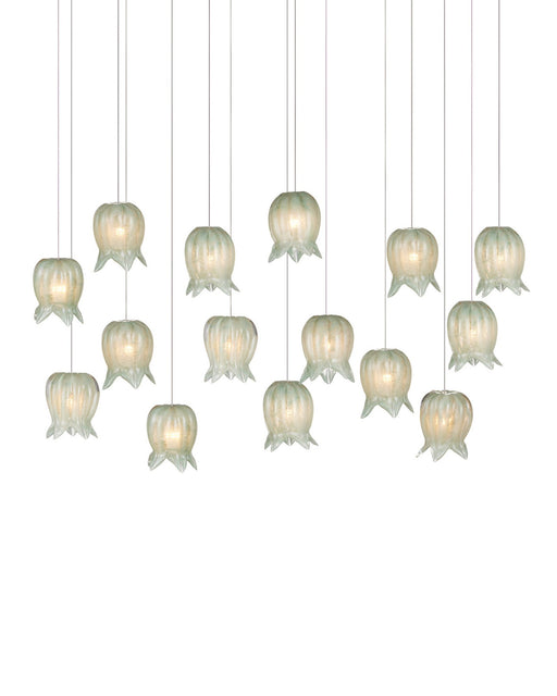 Polpo 15-Light Linear Multi-Drop Pendant in Green / Silver