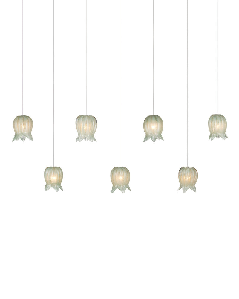 Polpo 7-Light Linear Multi-Drop Pendant in Green / Silver