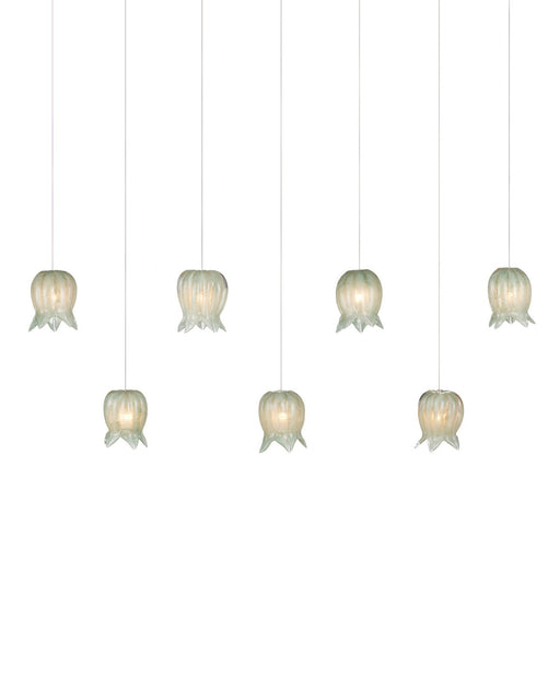 Polpo 7-Light Linear Multi-Drop Pendant in Green / Silver