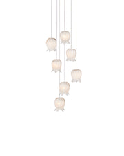 Polpo 7-Light Round Multi-Drop Pendant in White / Silver