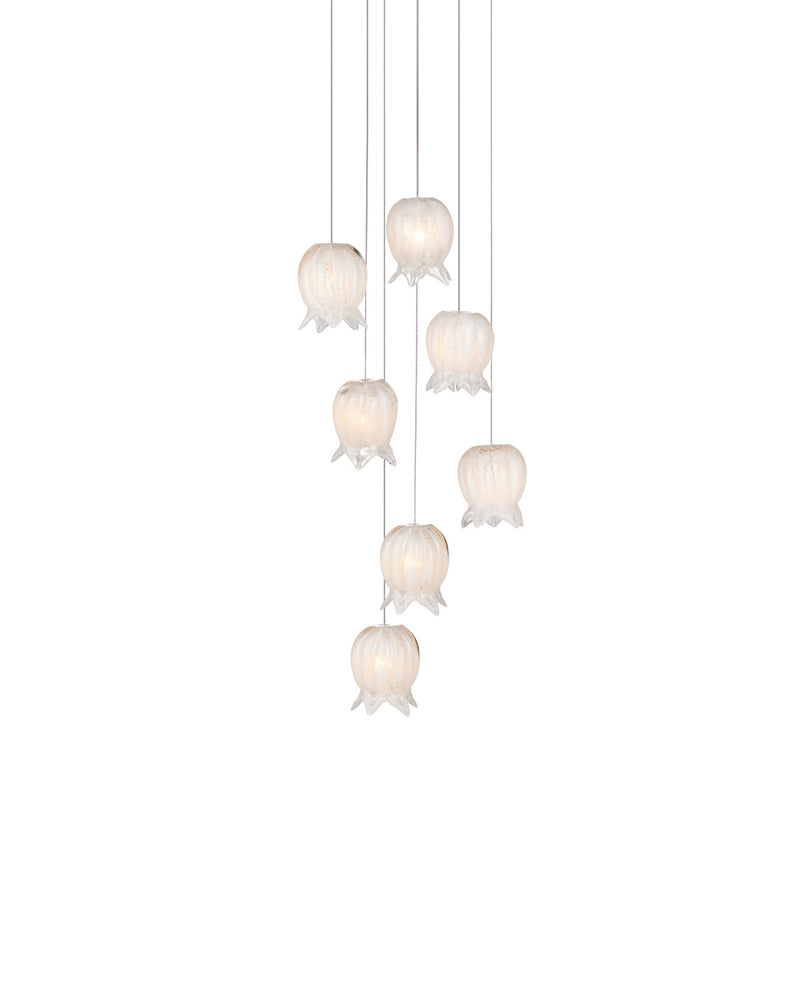 Polpo 7-Light Round Multi-Drop Pendant in White / Silver