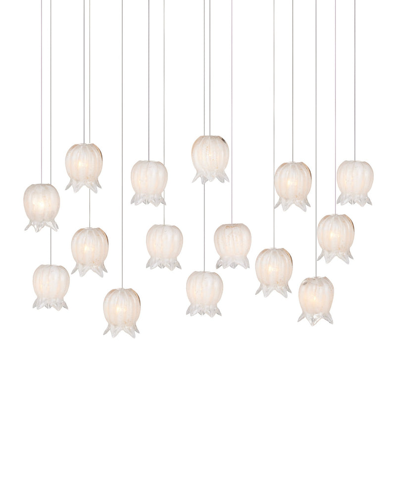 Polpo 15-Light Linear Multi-Drop Pendant in White / Silver