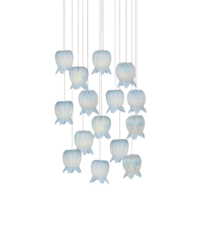 Polpo 15-Light Round Multi-Drop Pendant in Blue / Silver