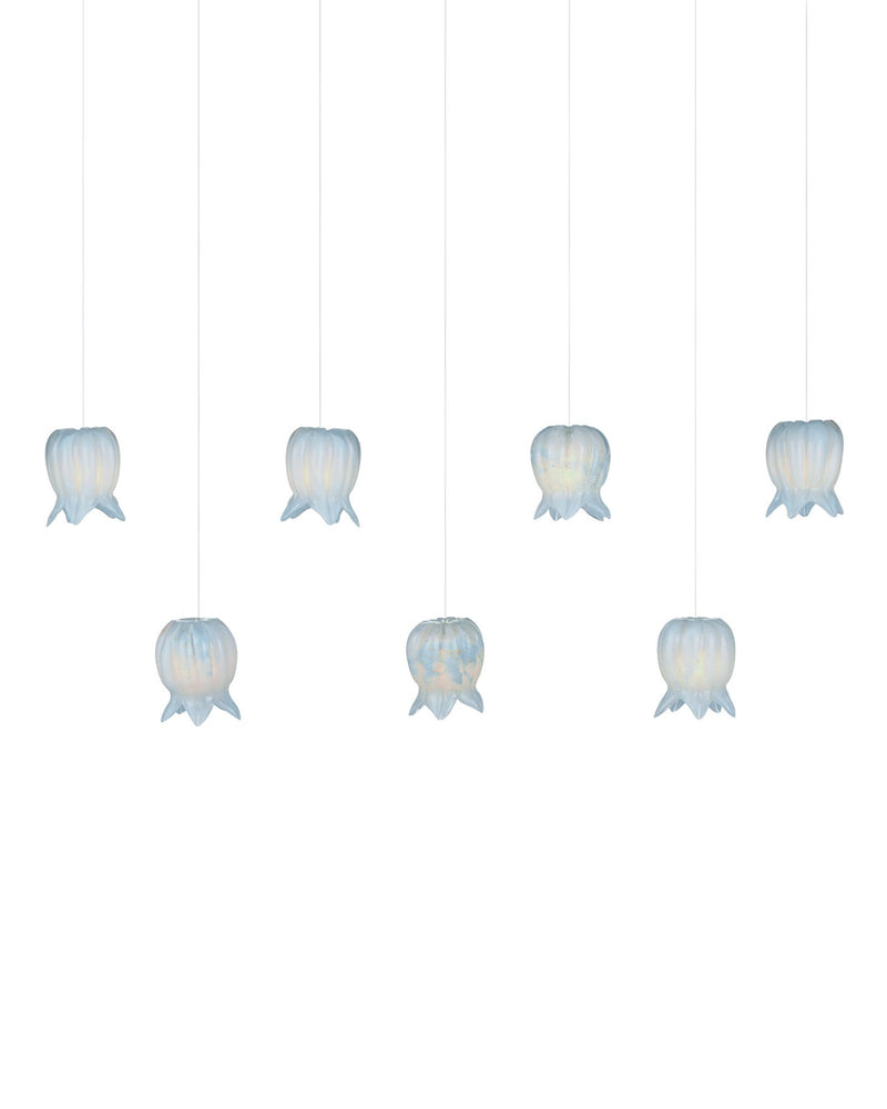 Polpo 7-Light Linear Multi-Drop Pendant in Blue / Silver