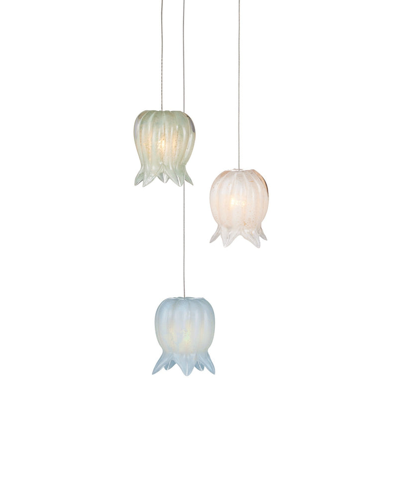 Polpo Misto 3-Light Round Multi-Drop Pendant in Blue / Green / White / Silver