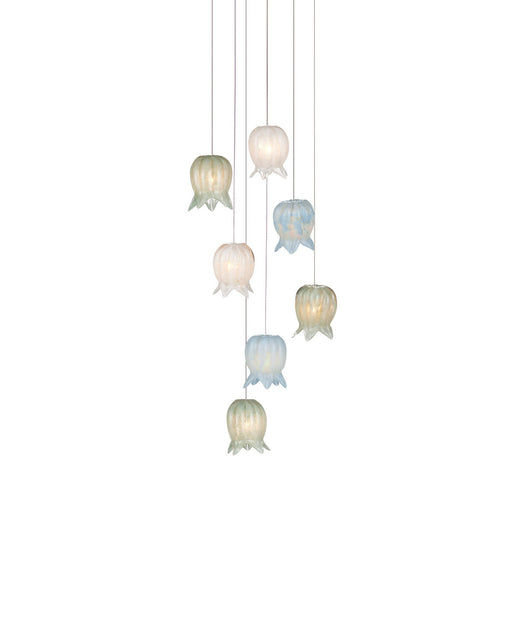 Polpo Misto 7-Light Round Multi-Drop Pendant in Blue / Green / White / Silver