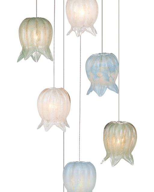Polpo Misto 7-Light Round Multi-Drop Pendant in Blue / Green / White / Silver
