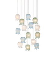 Polpo Misto 15-Light Round Multi-Drop Pendant in Blue / Green / White / Silver