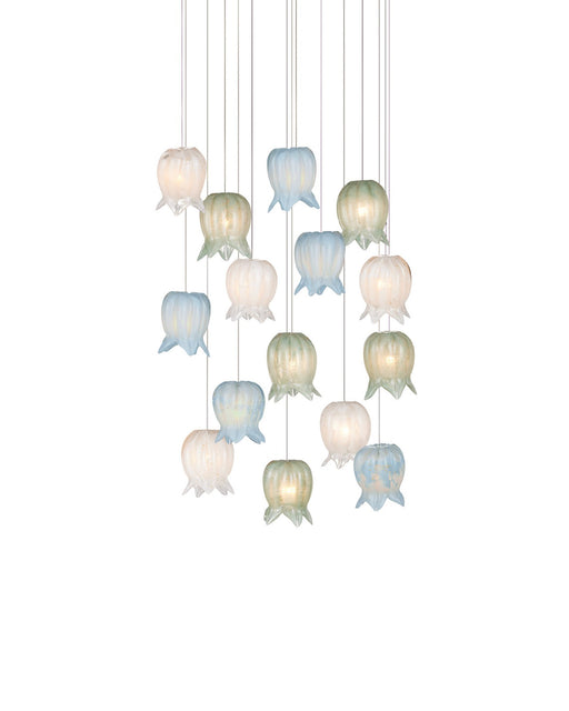 Polpo Misto 15-Light Round Multi-Drop Pendant in Blue / Green / White / Silver