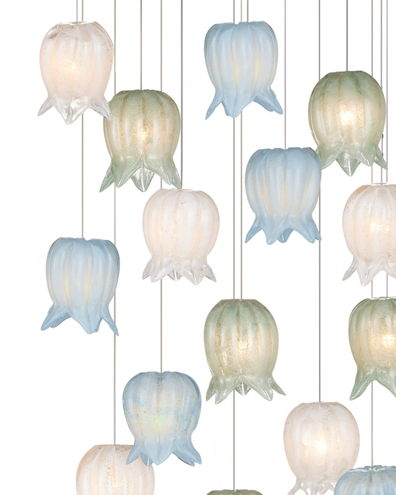 Polpo Misto 15-Light Round Multi-Drop Pendant in Blue / Green / White / Silver