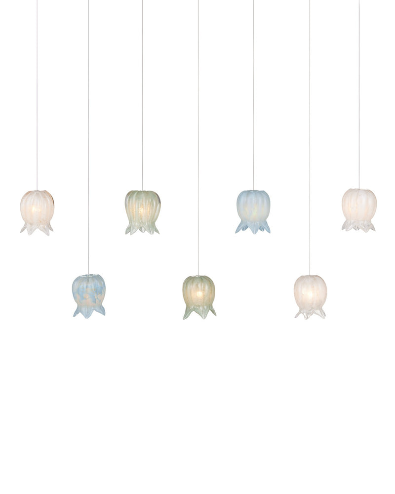 Polpo Misto 7-Light Linear Multi-Drop Pendant in Blue / Green / White / Silver