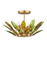 Selavy Semi-Flush Mount in Green / Contemporary Gold Leaf / Contemporary Gold