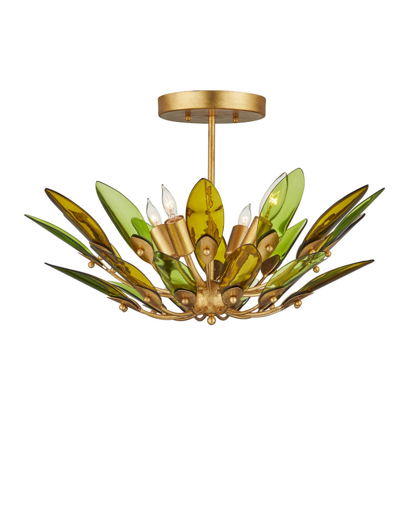 Selavy Semi-Flush Mount in Green / Contemporary Gold Leaf / Contemporary Gold
