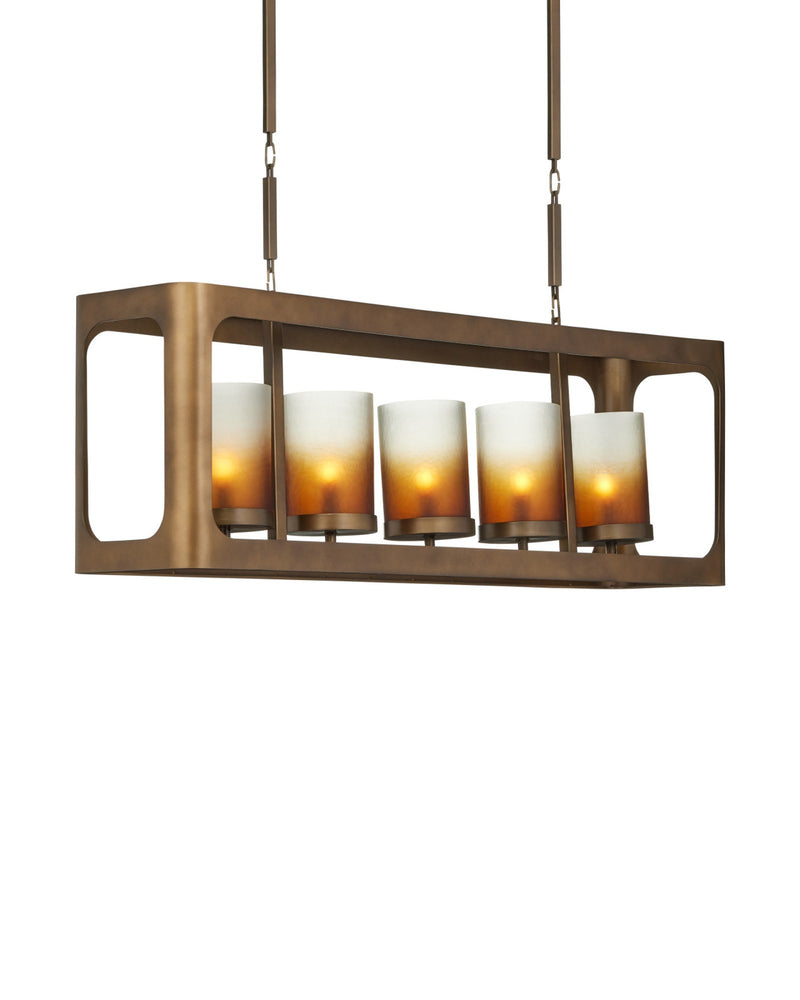 Tenebroso 5-Light Rectangular Linear Pendant in Smoke Gold / Gold Luster