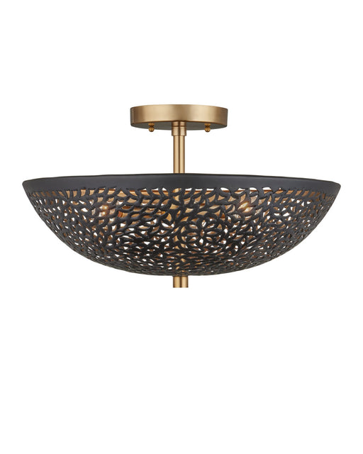 Jali Semi-Flush Mount in Black / Brass Antique