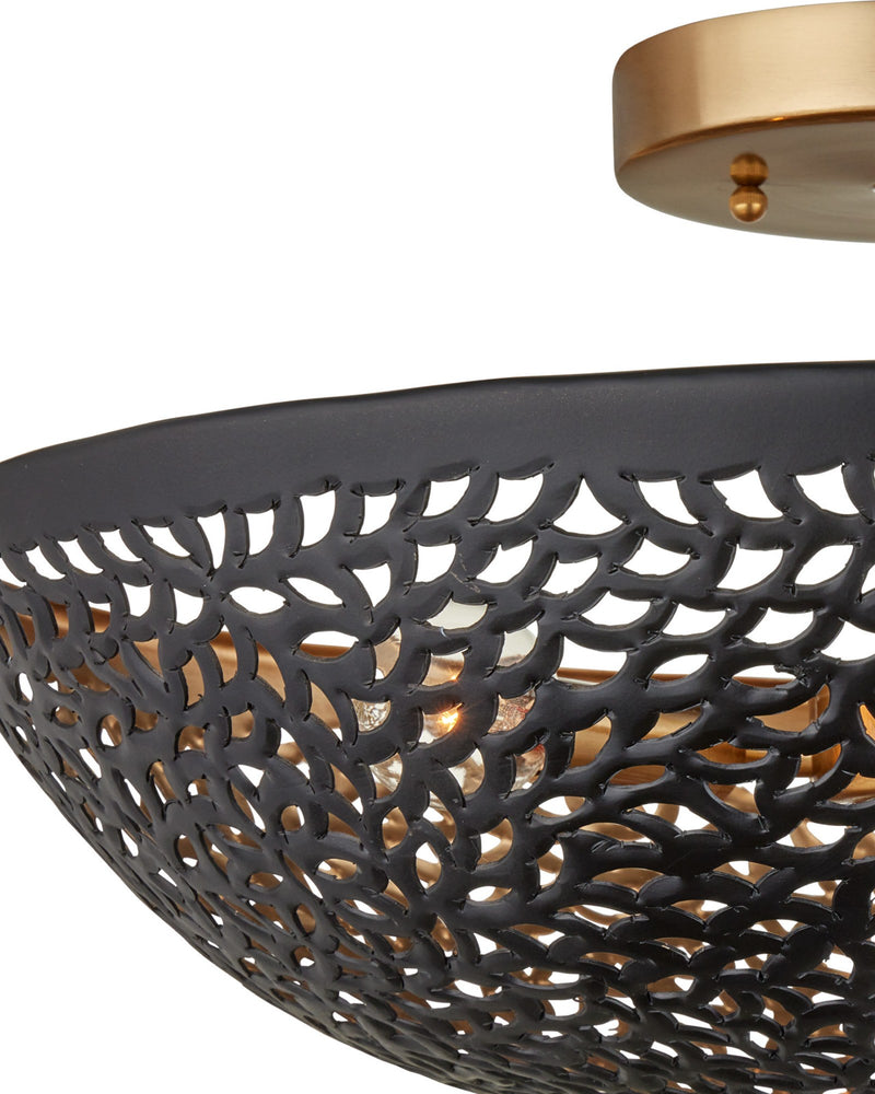 Jali Semi-Flush Mount in Black / Brass Antique